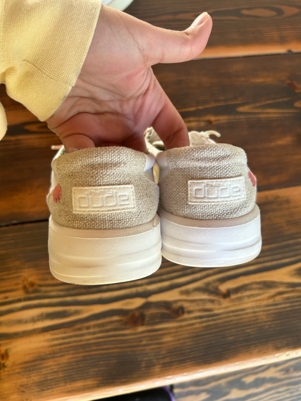 Hey Dude Women’s Beige Canvas Sneakers with White Soles